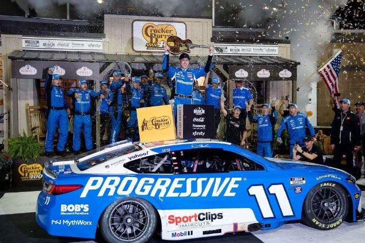 Denny Hamlin storms back from a pole-start penalty to win at